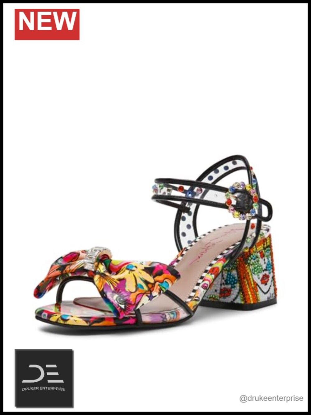 Rhinestone Strappy Heeled Sandals Ankle Strap Block Heel Dress Shoes
